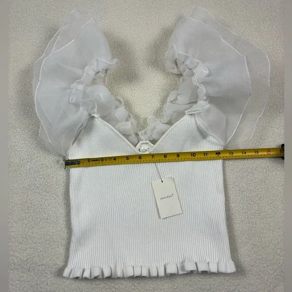 Idem Ditto White Grand Gesture Organza Crop Top Ribbed Women’s Sz Large New - Picture 4 of 7